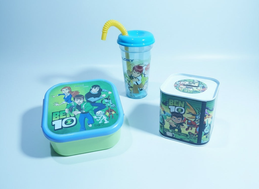 Pack of 3 Ben 10 Boy Set – Plastic Cup, Money & Stationery Box