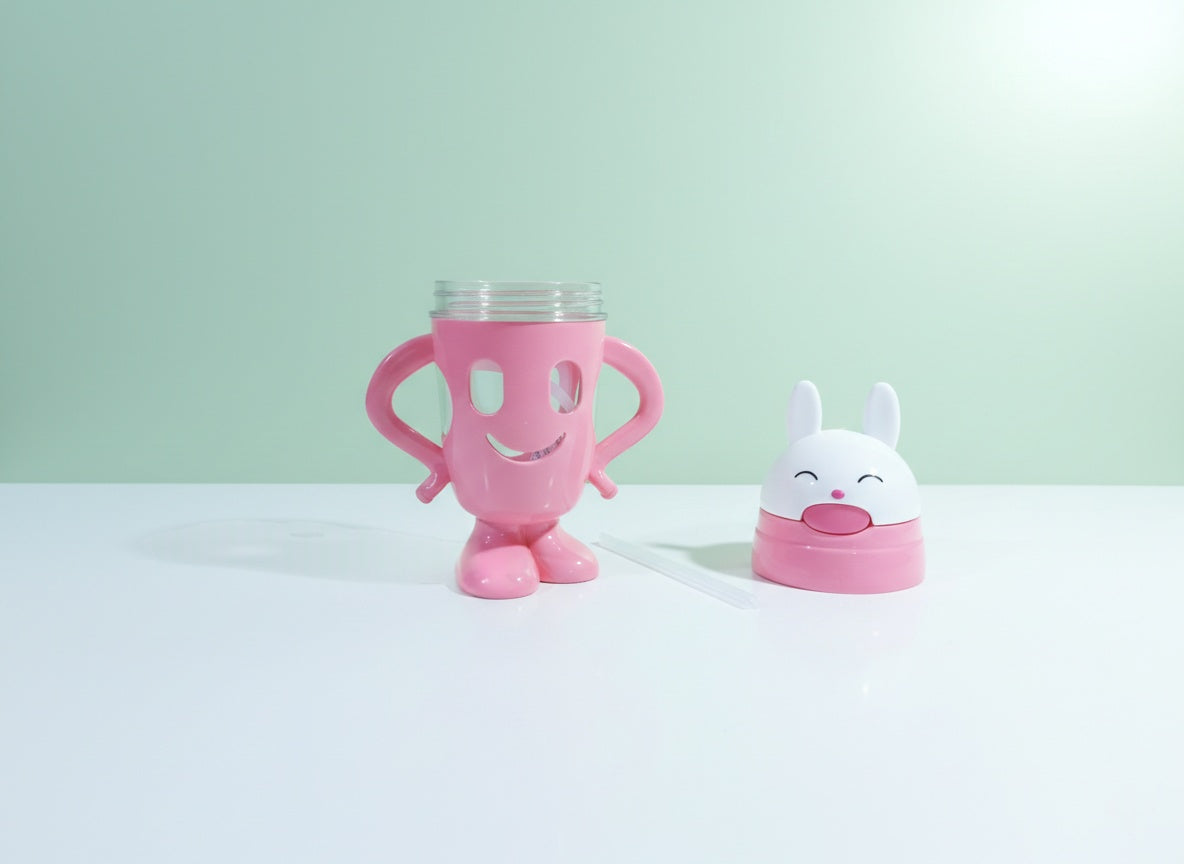 Baby Feeding Bottle Cat Style with Straw – Perfect for Water & Juice