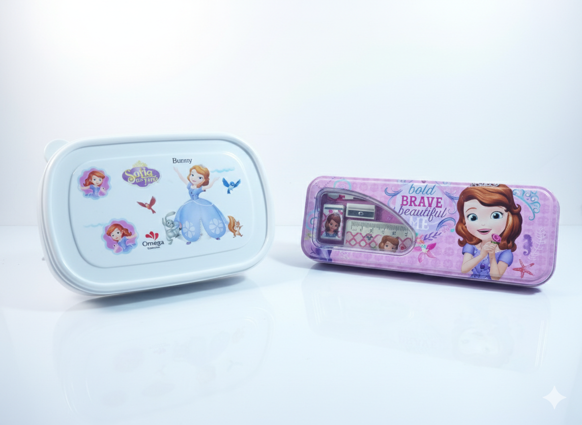 Pack of 2 Sofia Lunch Box + Stationery Box Set for Girls