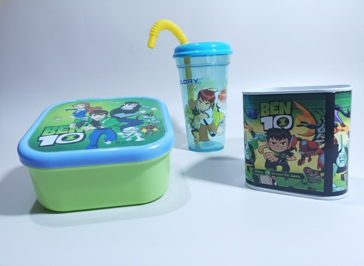 Pack of 3 Ben 10 Boy Set – Plastic Cup, Money & Stationery Box