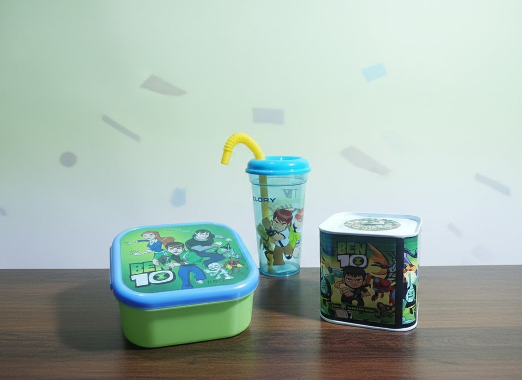 Pack of 3 Ben 10 Boy Set – Plastic Cup, Money & Stationery Box