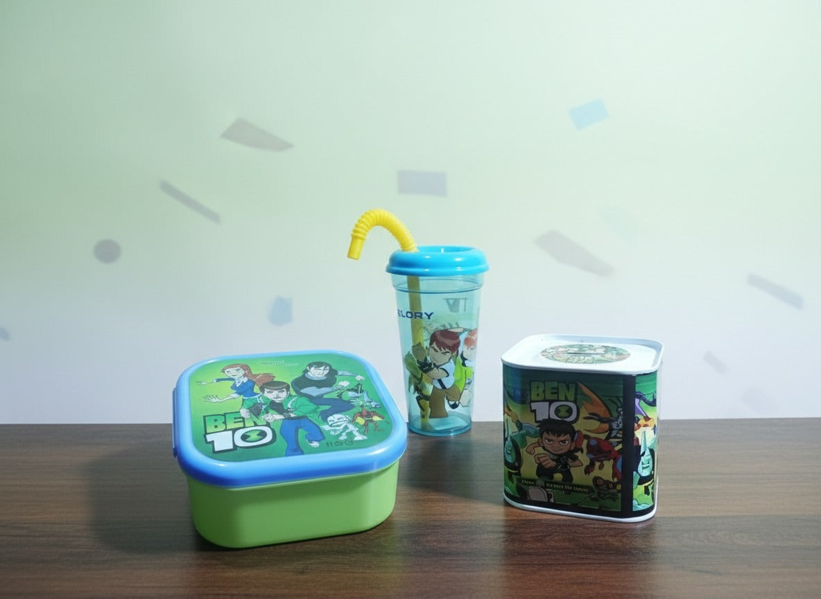 Pack of 3 Ben 10 Boy Set – Plastic Cup, Money & Stationery Box
