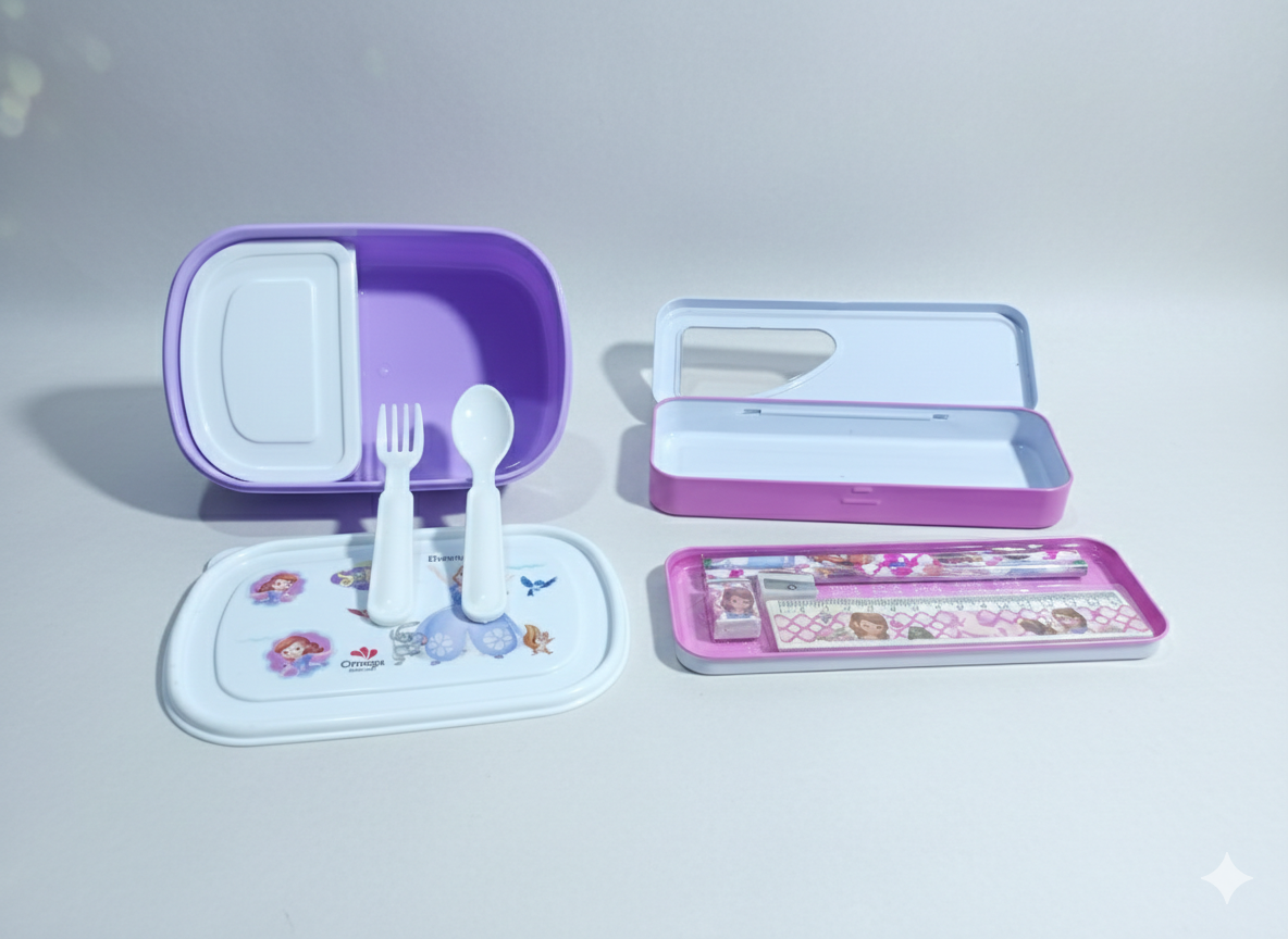 Pack of 2 Sofia Lunch Box + Stationery Box Set for Girls